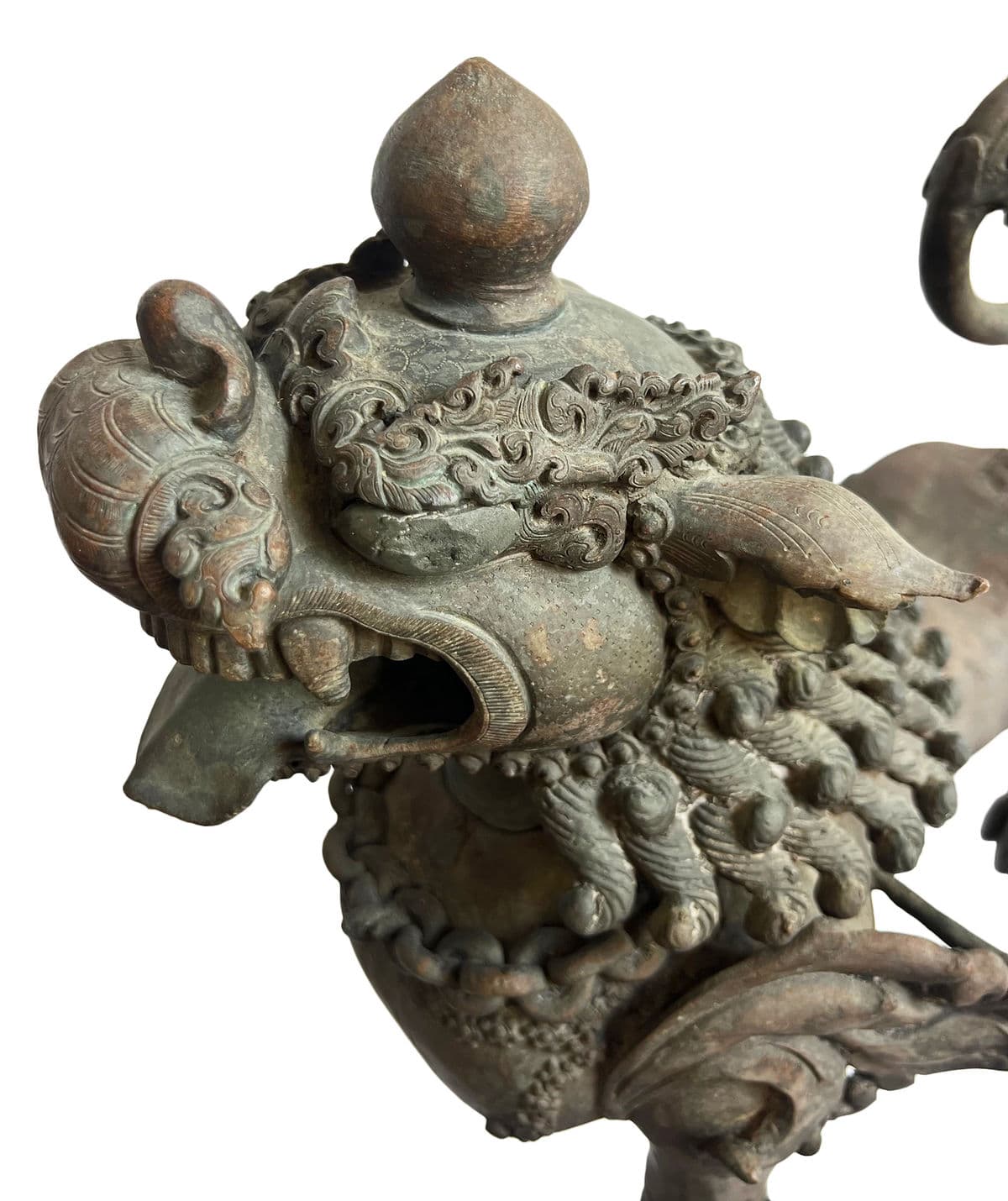 Antique Bronze Thai Singha Temple Lion Pair - Thumbnail 12