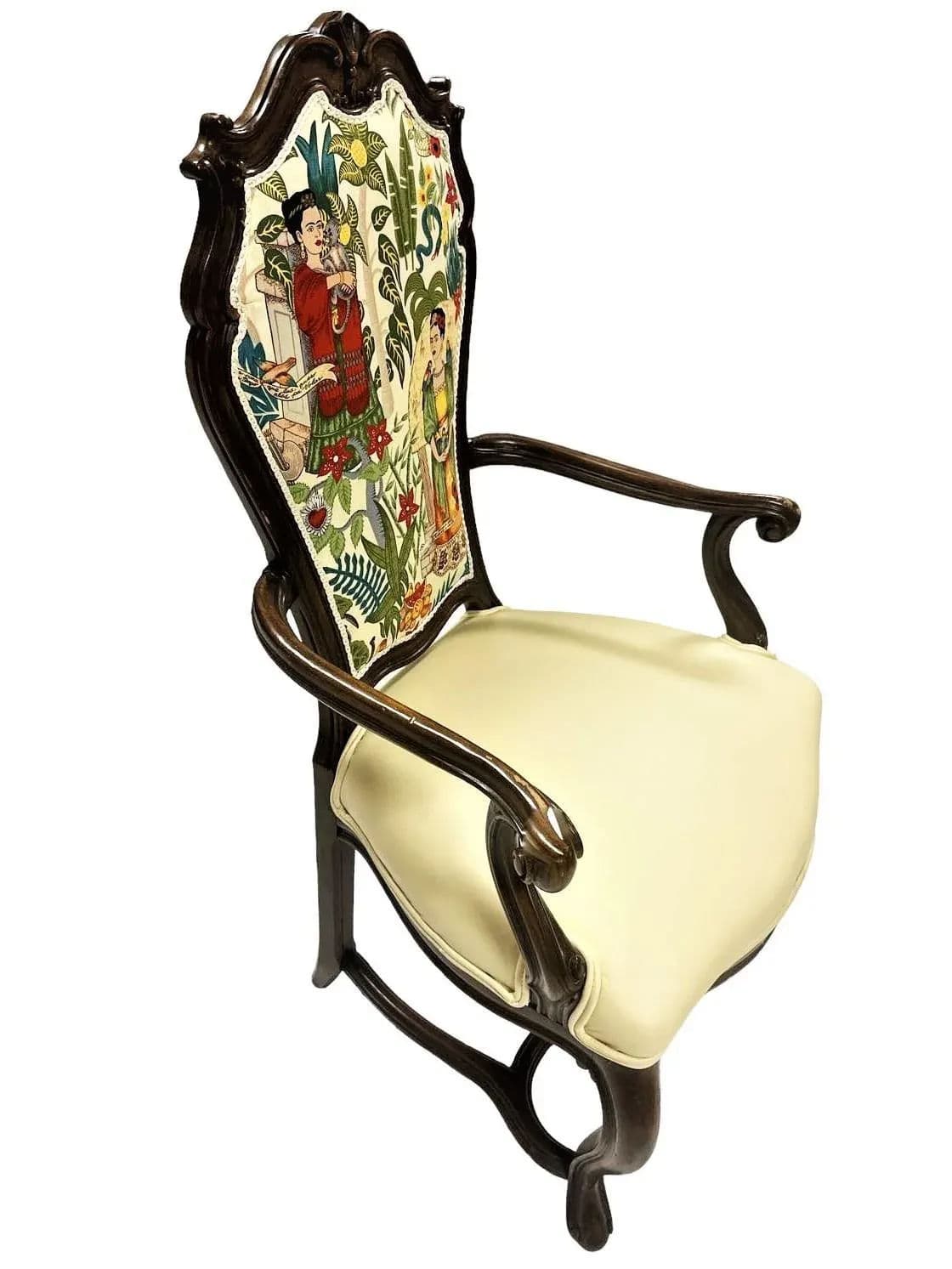 Pair of Vintage Karges Fauteuils With New Leather and 'Frida's Garden' Chintz Upholstery - Thumbnail 12