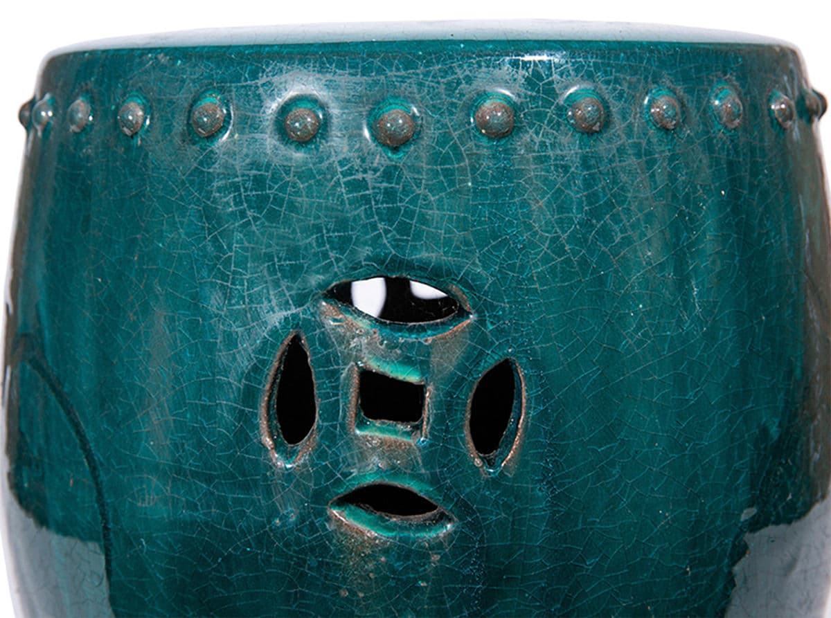 Teal Drum Ceramic Garden Stool Small - Thumbnail 12