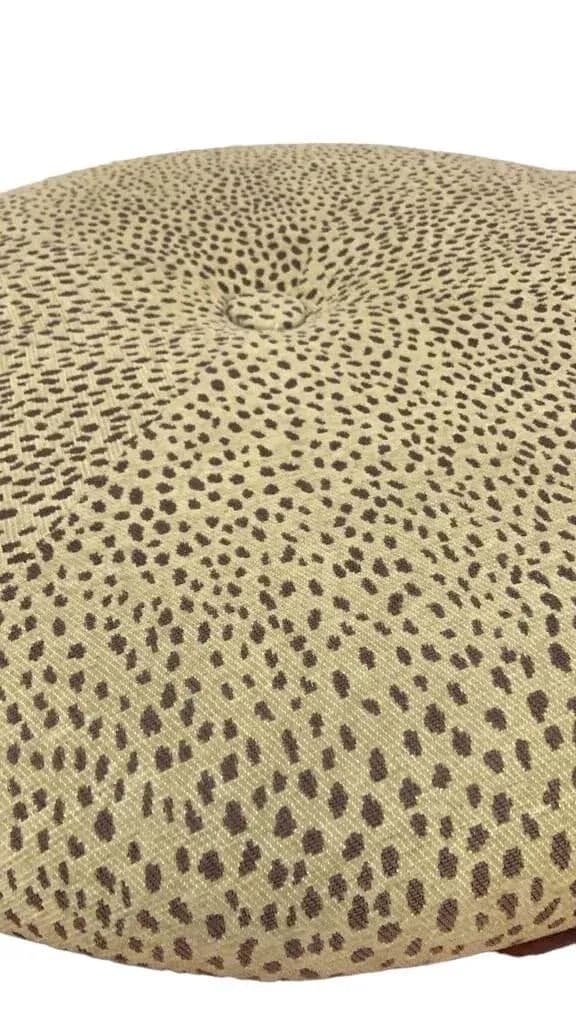 Sam Moore Safari Round Cocktail Ottoman With Carved Teakwood Frame and Cheetah Print Upholstery - Thumbnail 12