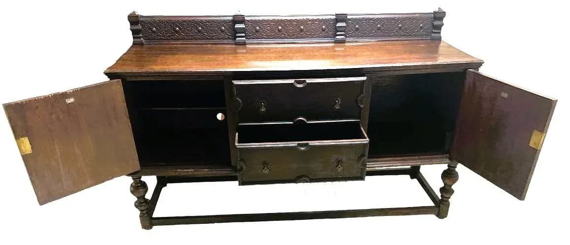 Antique 19th Century English Yorkshire Arts & Crafts Oak Sideboard or Credenza - Large 72" Wide - Thumbnail 12