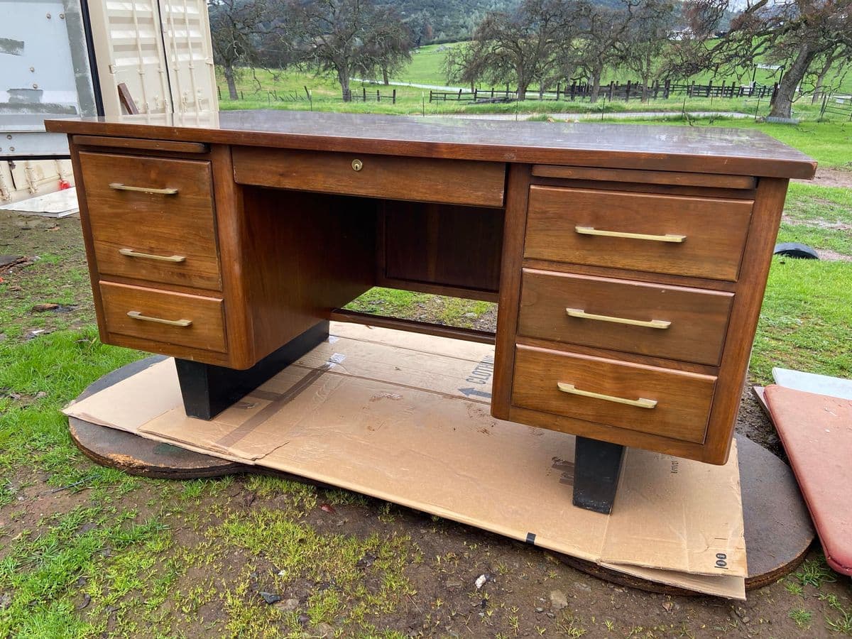 1970s Vintage Mid Century Modern Wooden Tanker Desk - Thumbnail 12