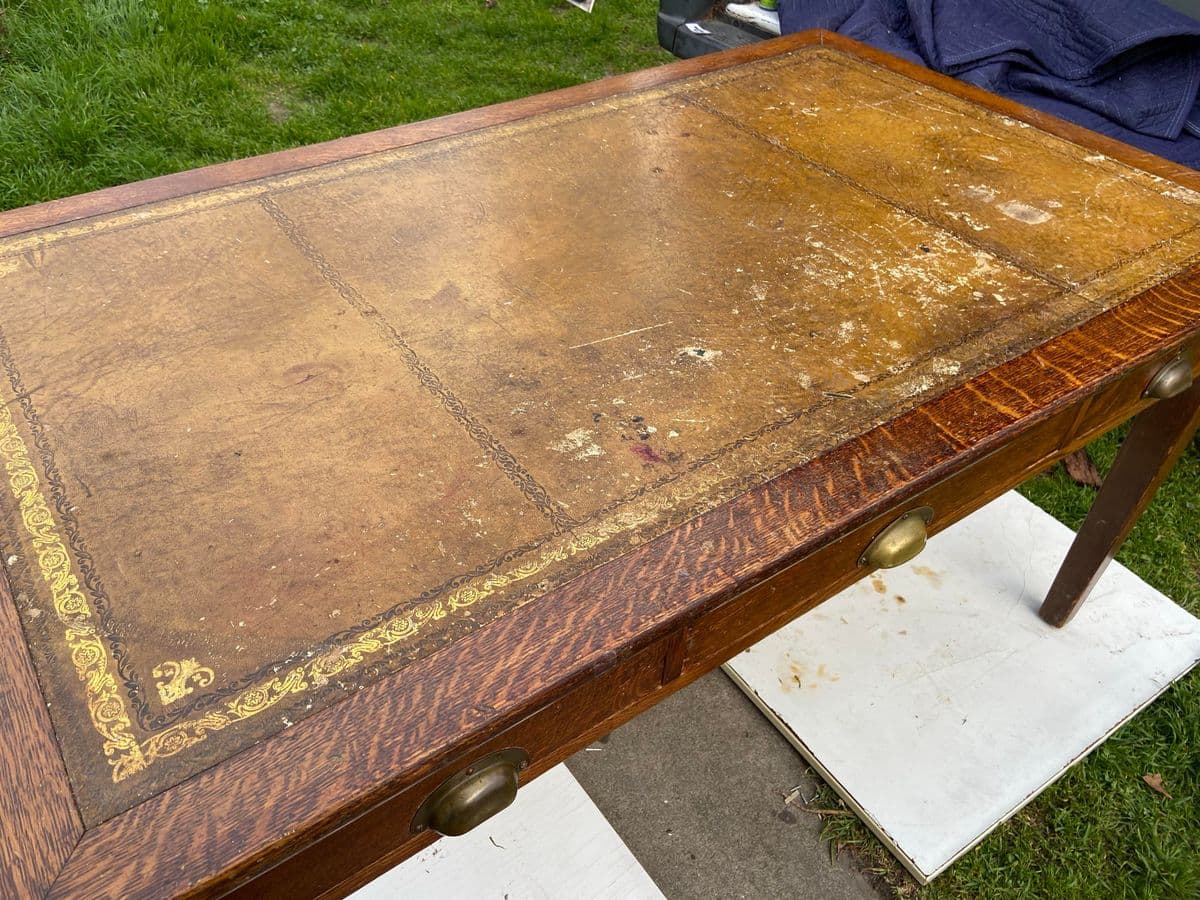 1930s Vintage English Oak Library Arts and Crafts Table Desk - Thumbnail 12