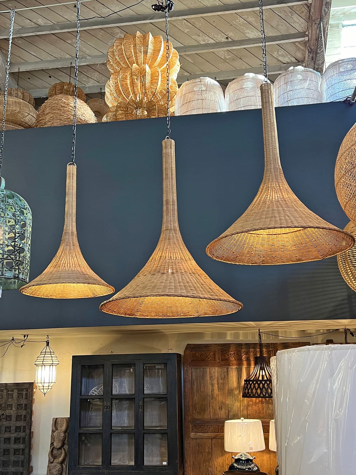 Natural Wicker Trumpet Pendant Medium - Thumbnail 12