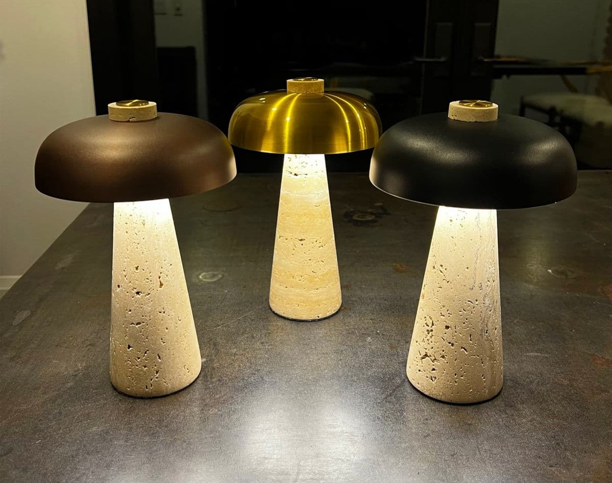 Porcini Travertine Brass Table Light - Thumbnail 12