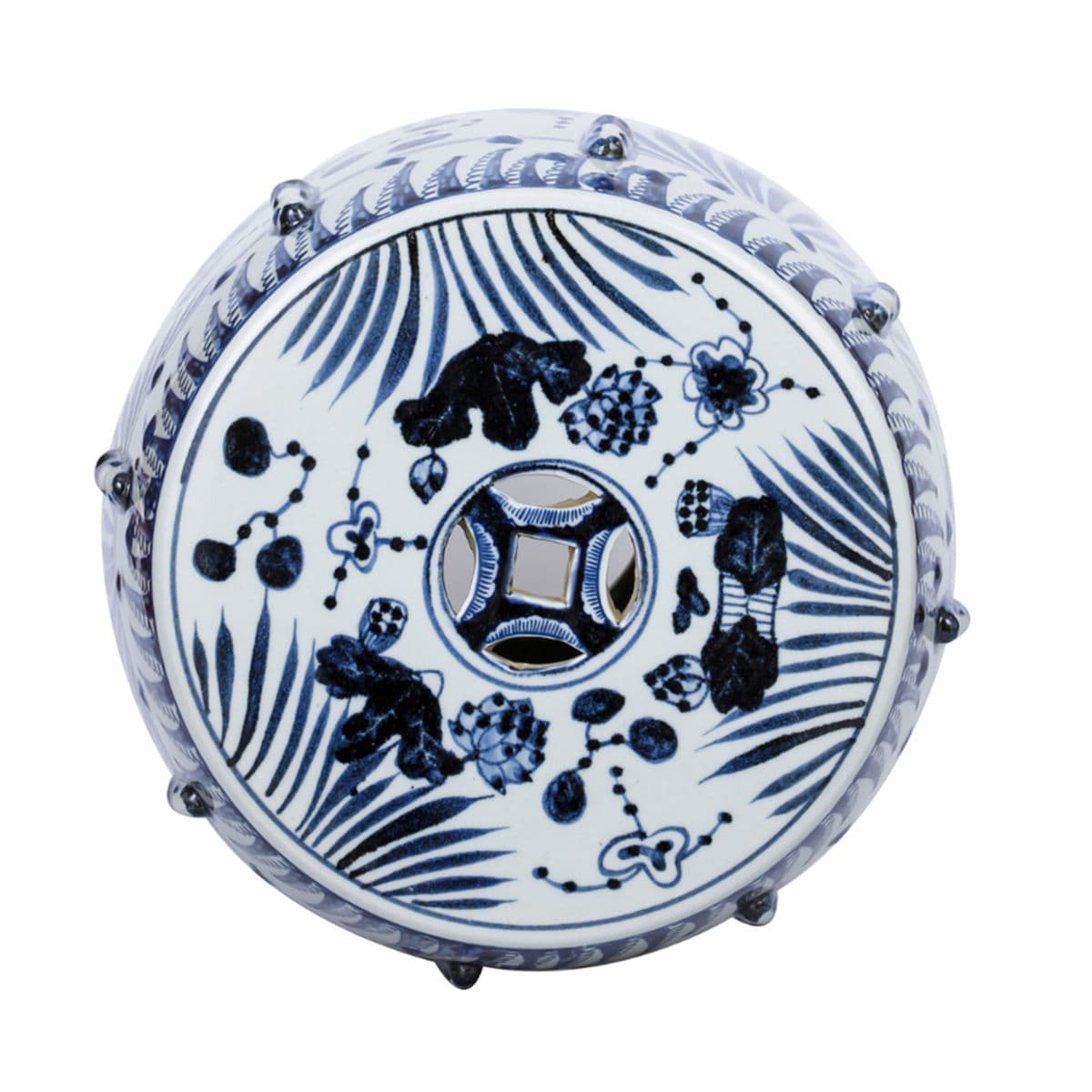 Indigo Blue Fish Floral Ceramic Stool - Thumbnail 12