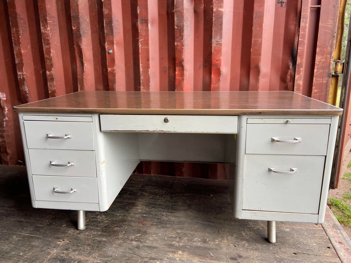 Vintage Mid Century Modern Metal Tanker Desk - Thumbnail 11