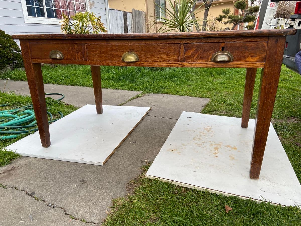 1930s Vintage English Oak Library Arts and Crafts Table Desk - Thumbnail 13