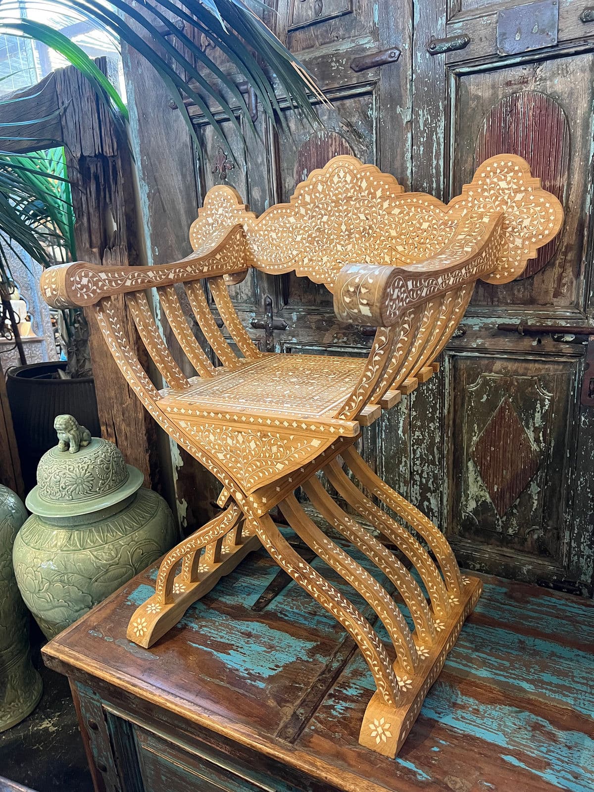 Wood Inlay Agra Arm Chair - Thumbnail 13