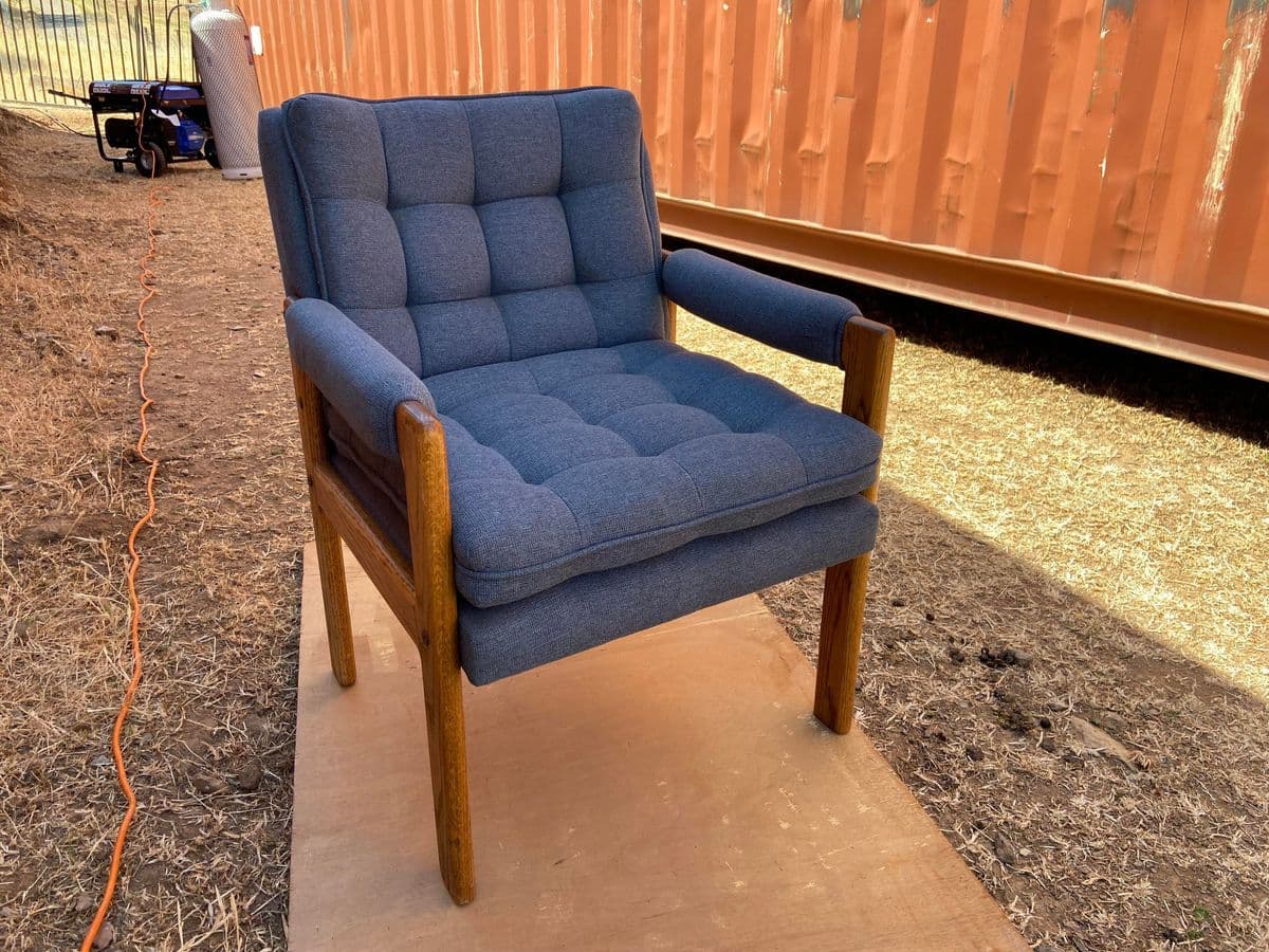 1990s Vintage Upholstered Fabric Arm Oak Chair - Thumbnail 12