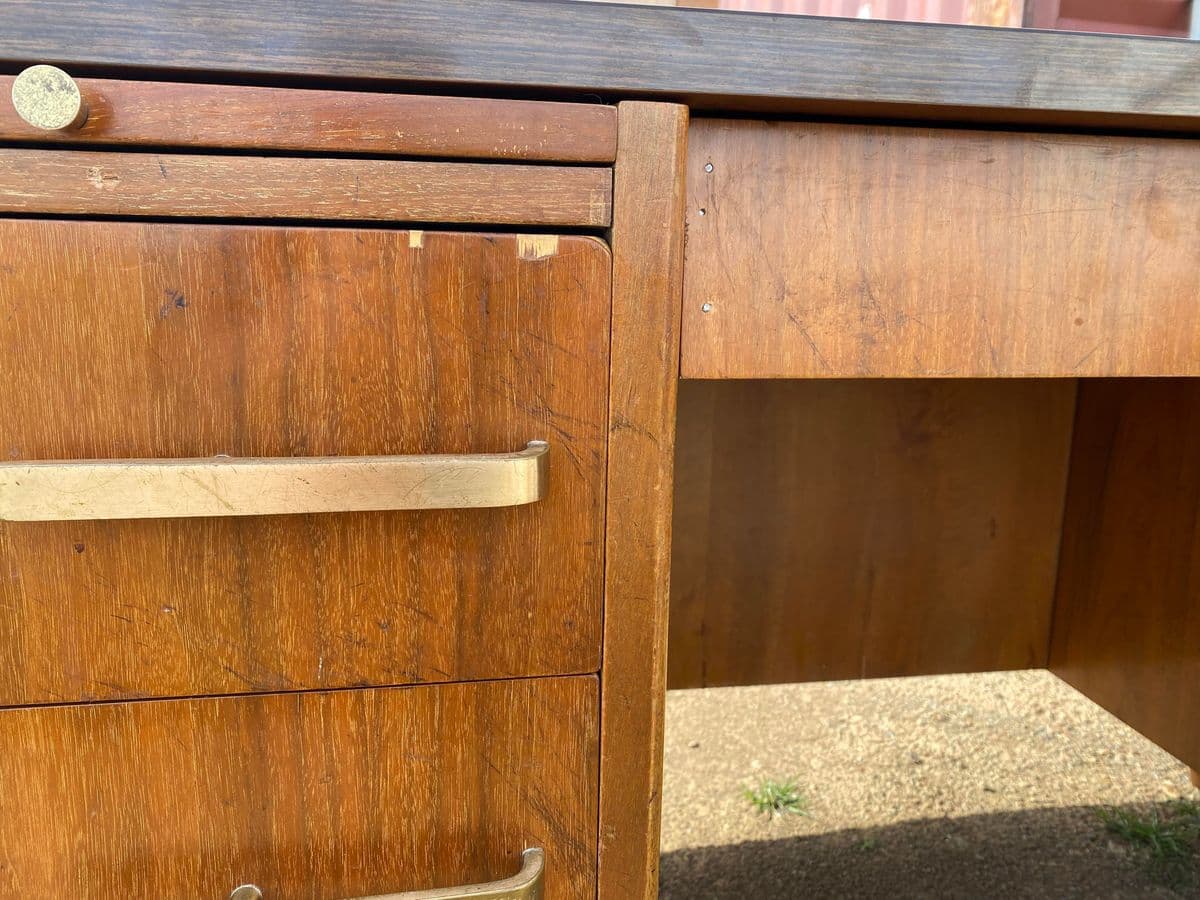 Vintage Mid Century Modern Wooden Executive Desk Needs Restoration - Thumbnail 12
