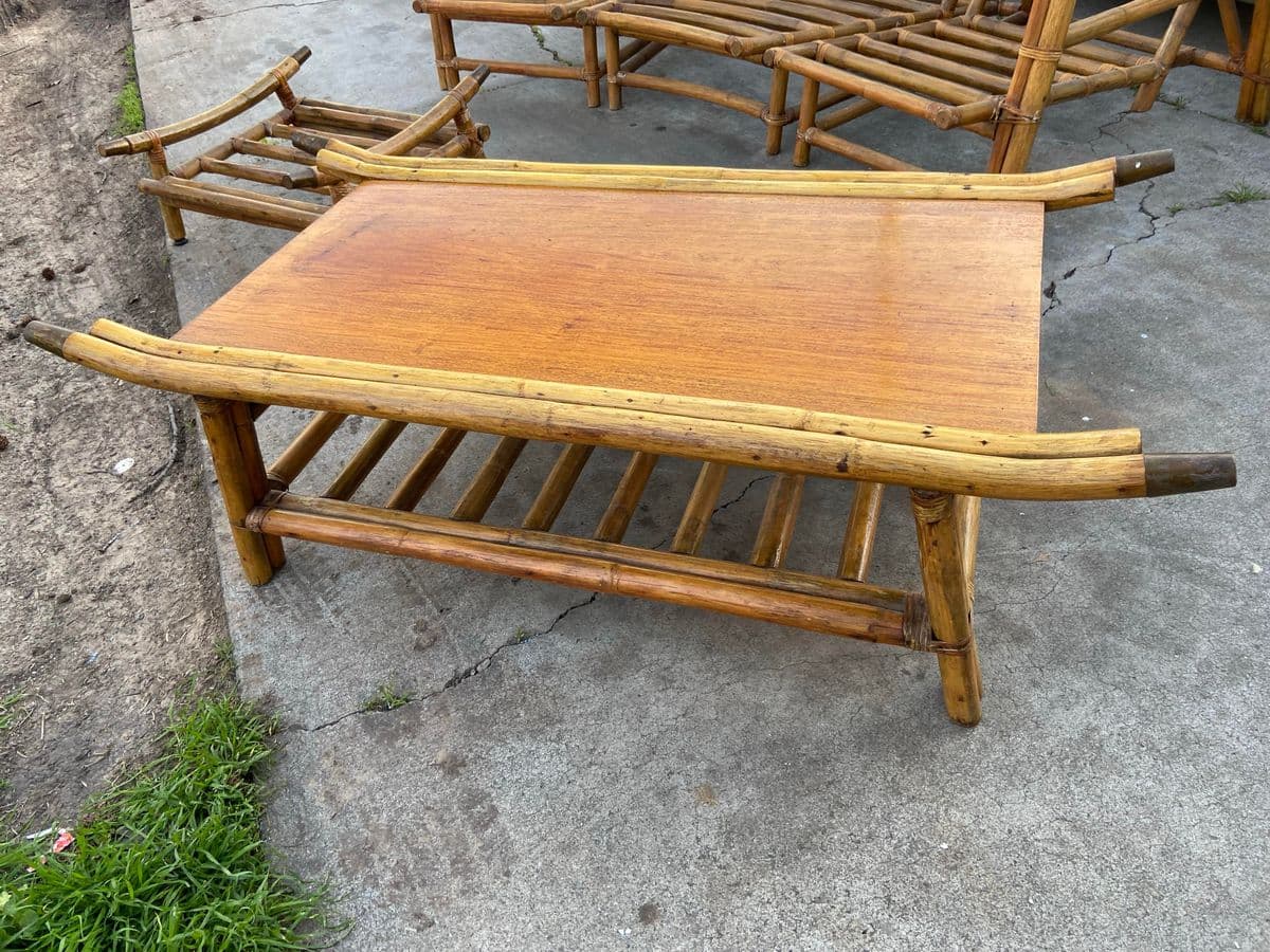 1970s Vintage Mid Century Modern Rattan Bamboo Coffee Table - Thumbnail 13