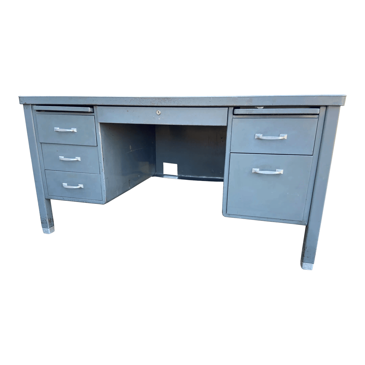 1950s Vintage Mid Century Modern Metal Tanker Desk - Thumbnail 14