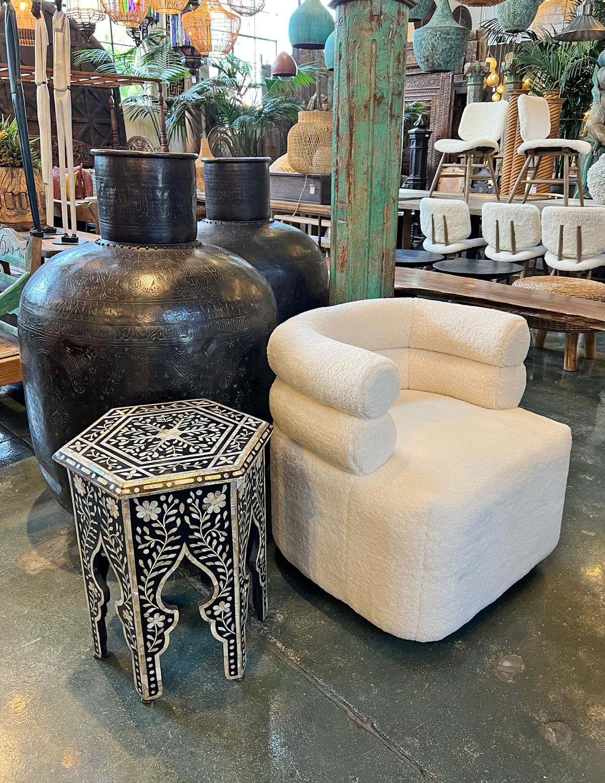 White Faux Sheep Jolla Swivel Chair - Thumbnail 14