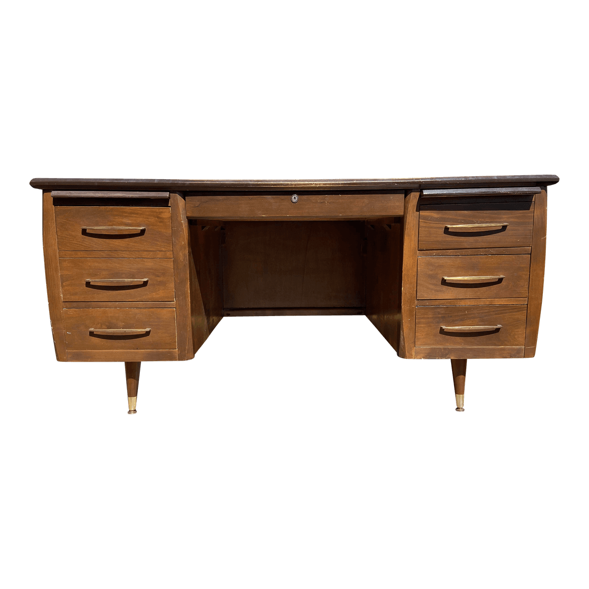 1970s Vintage Mid Century Modern Wood Veneer Desk - Thumbnail 13