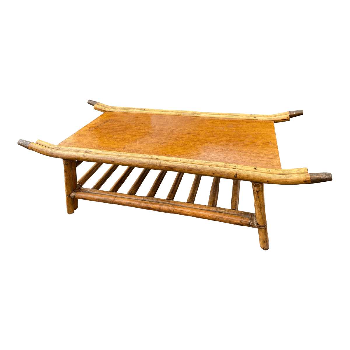 1970s Vintage Mid Century Modern Rattan Bamboo Coffee Table - Thumbnail 14