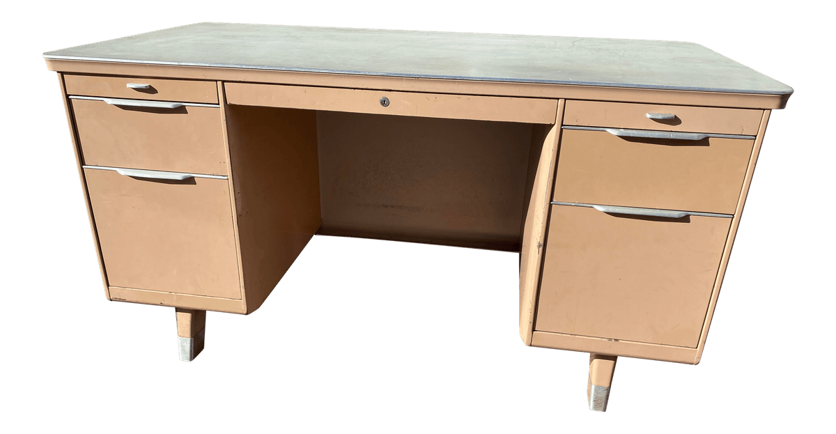 Vintage General Fireproofing Company Metal Tanker Desk - Thumbnail 14