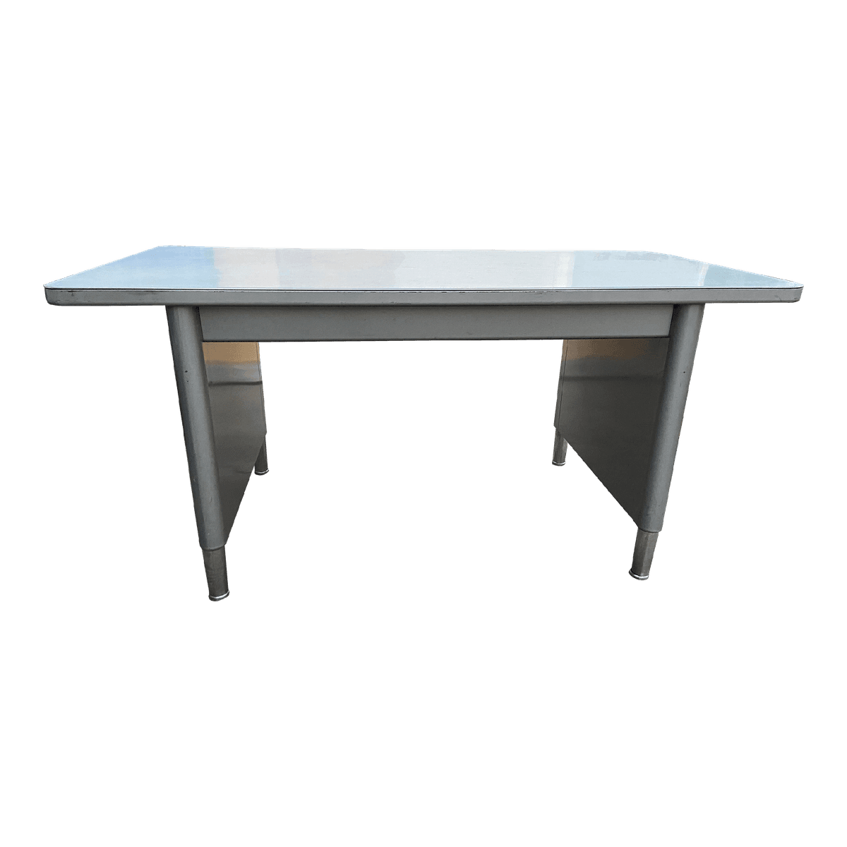 1970s Steelcase Style Vintage Mid Century Modern Metal Tanker Desk Table - Thumbnail 14