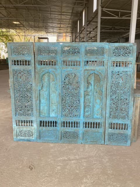 Antique Blue City India Jodhpur Wood Panels - Thumbnail 16