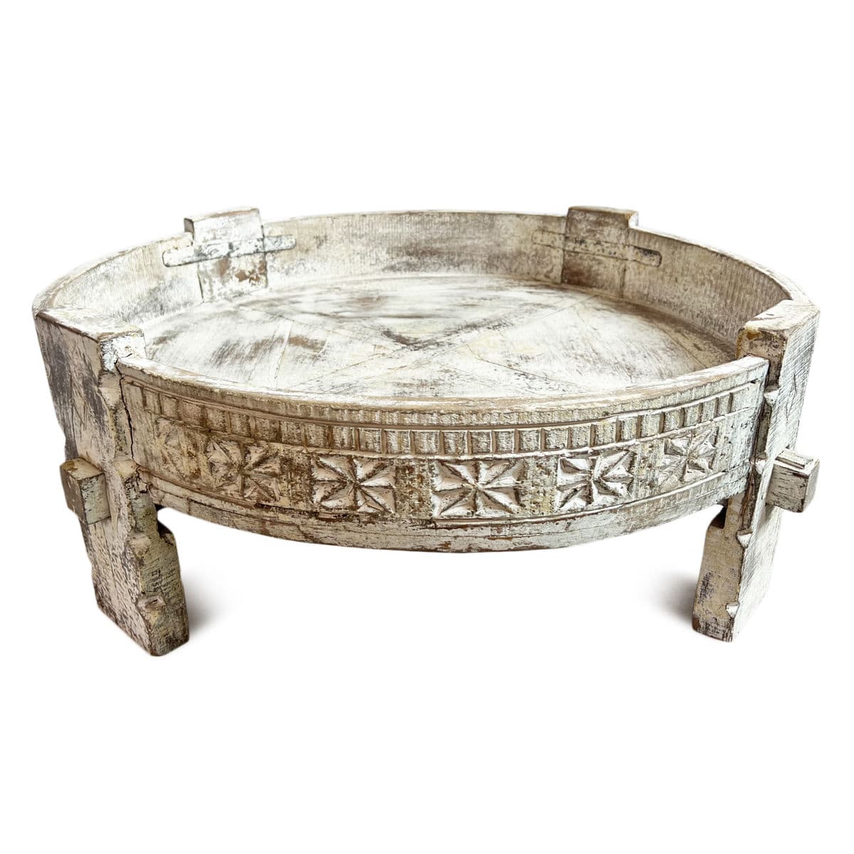 White Wash Chakki Grinder Stool Table - Thumbnail 3