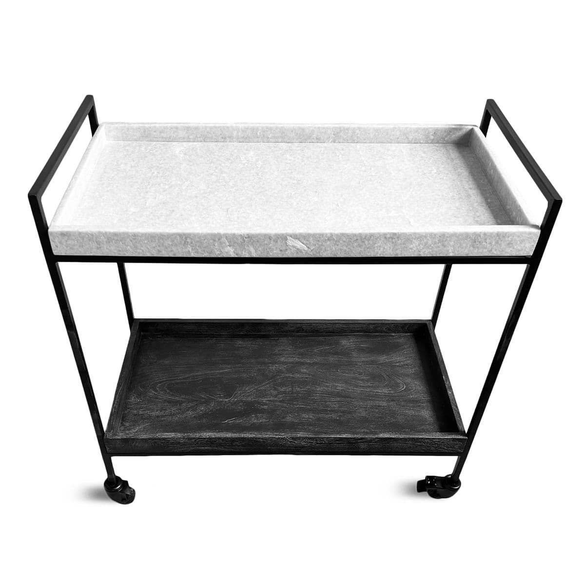 White Marble & Grey Wood Bar Cart - Thumbnail 3