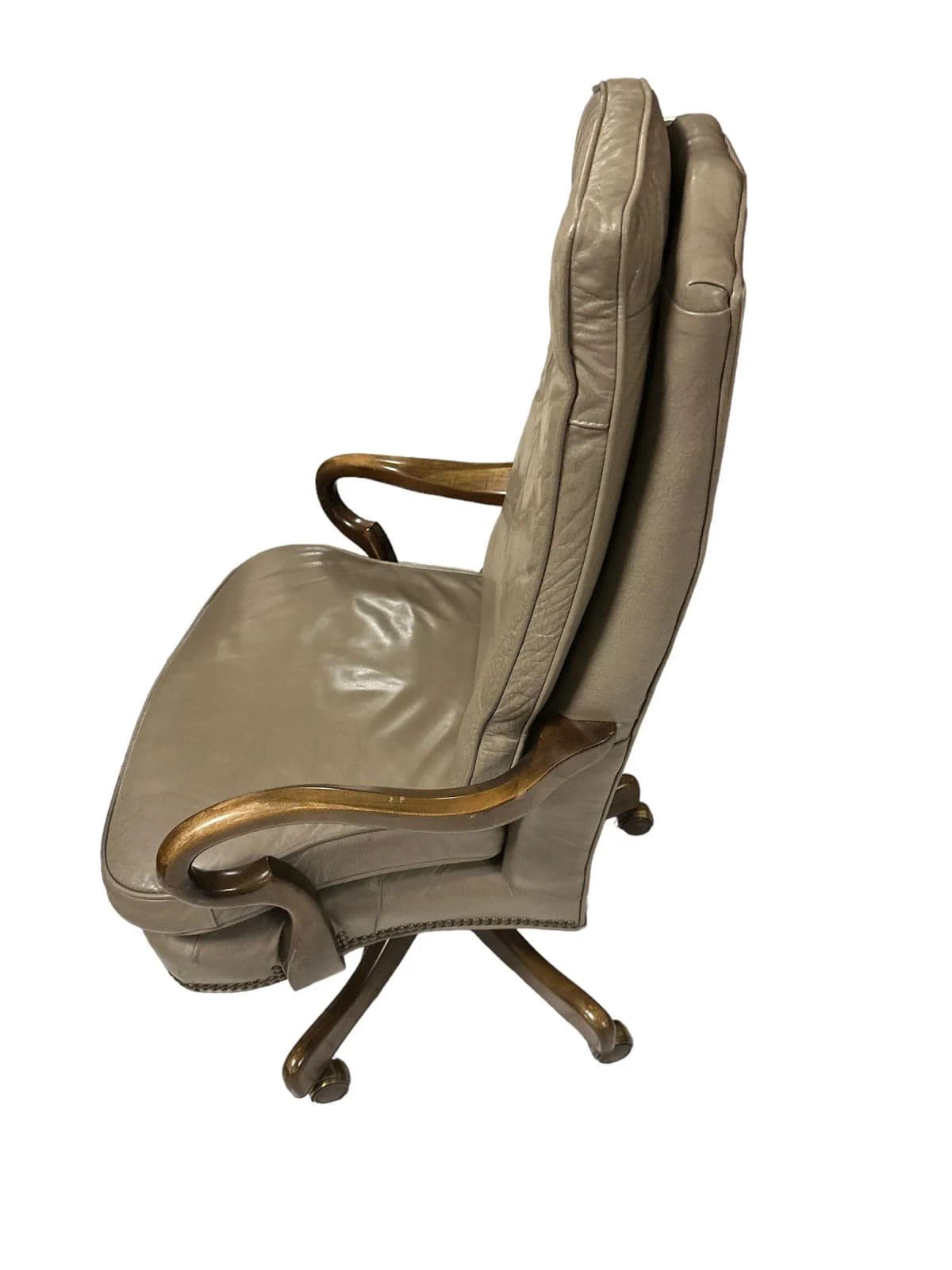 Button Tufted Leather Vintage Executive Swivel Chair With Nail Head Trim - Thumbnail 3