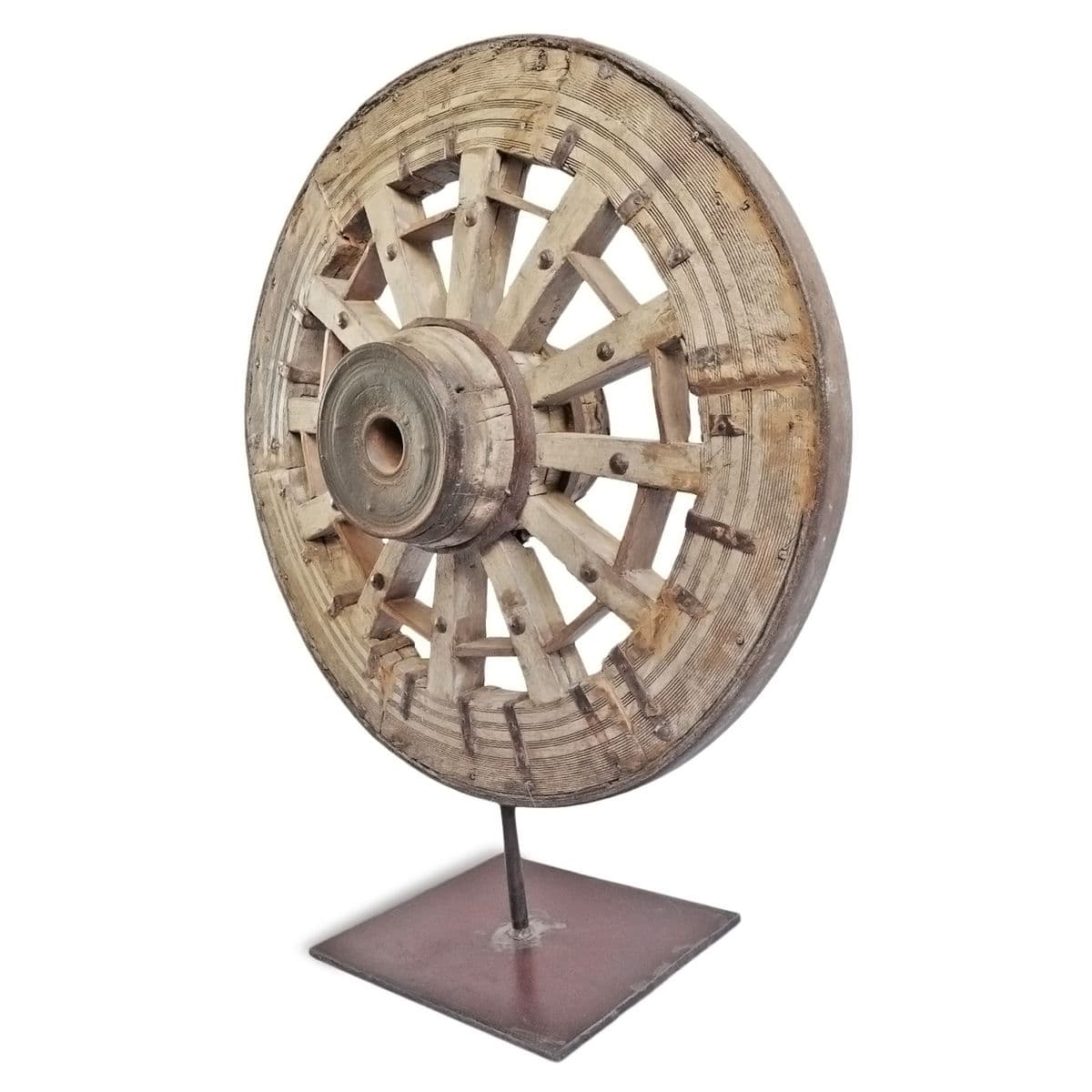 Antique Ox Cart Wheel on Stand - Thumbnail 3