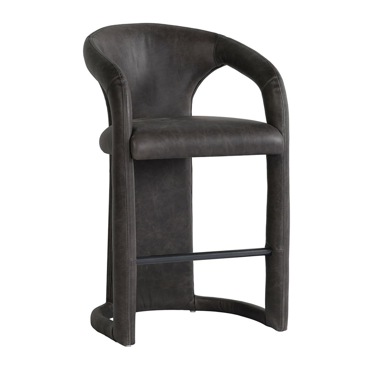 Gina Black Leather Counter Stool - Thumbnail 3