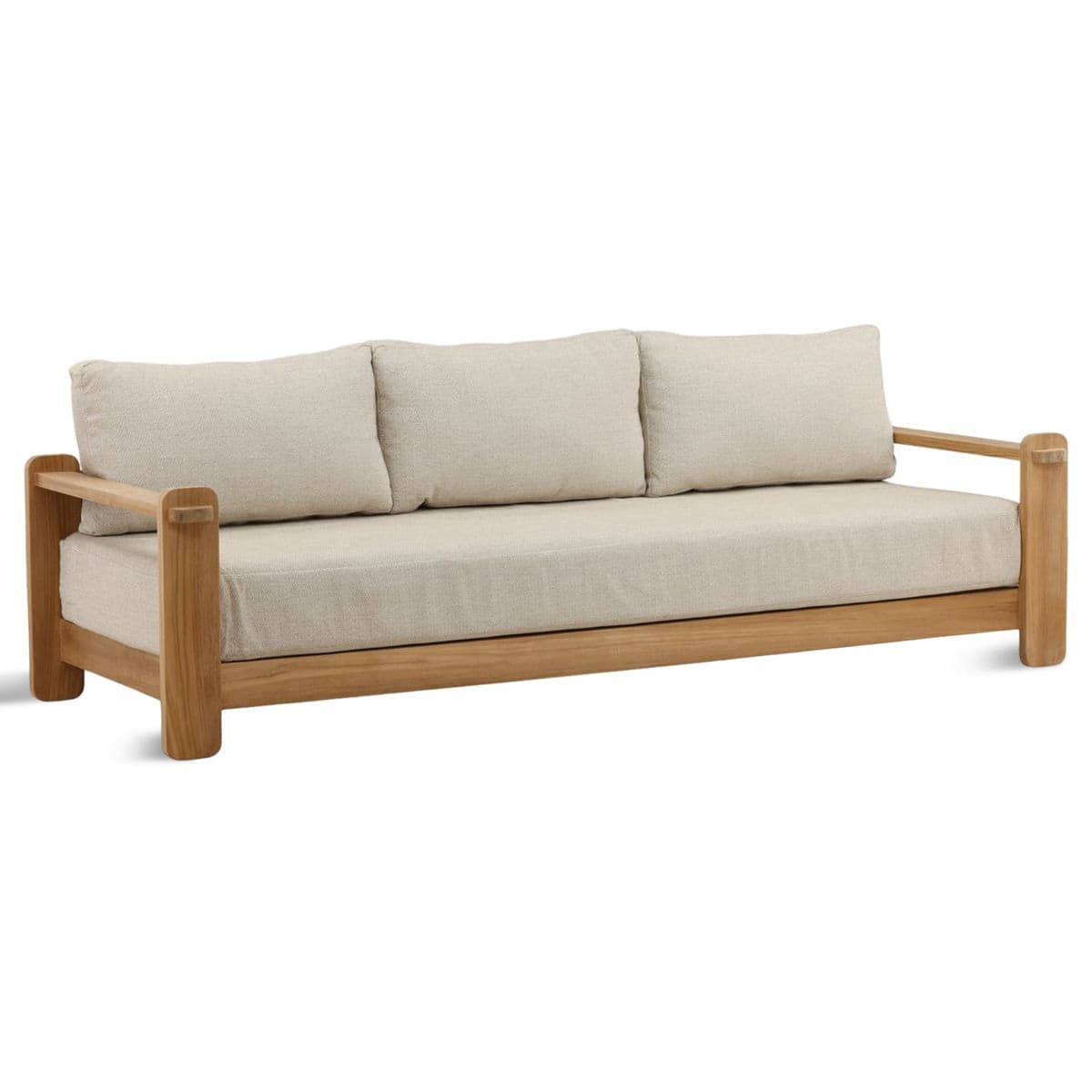 Outdoor Teak & Taupe Cushion Sofa - Thumbnail 3
