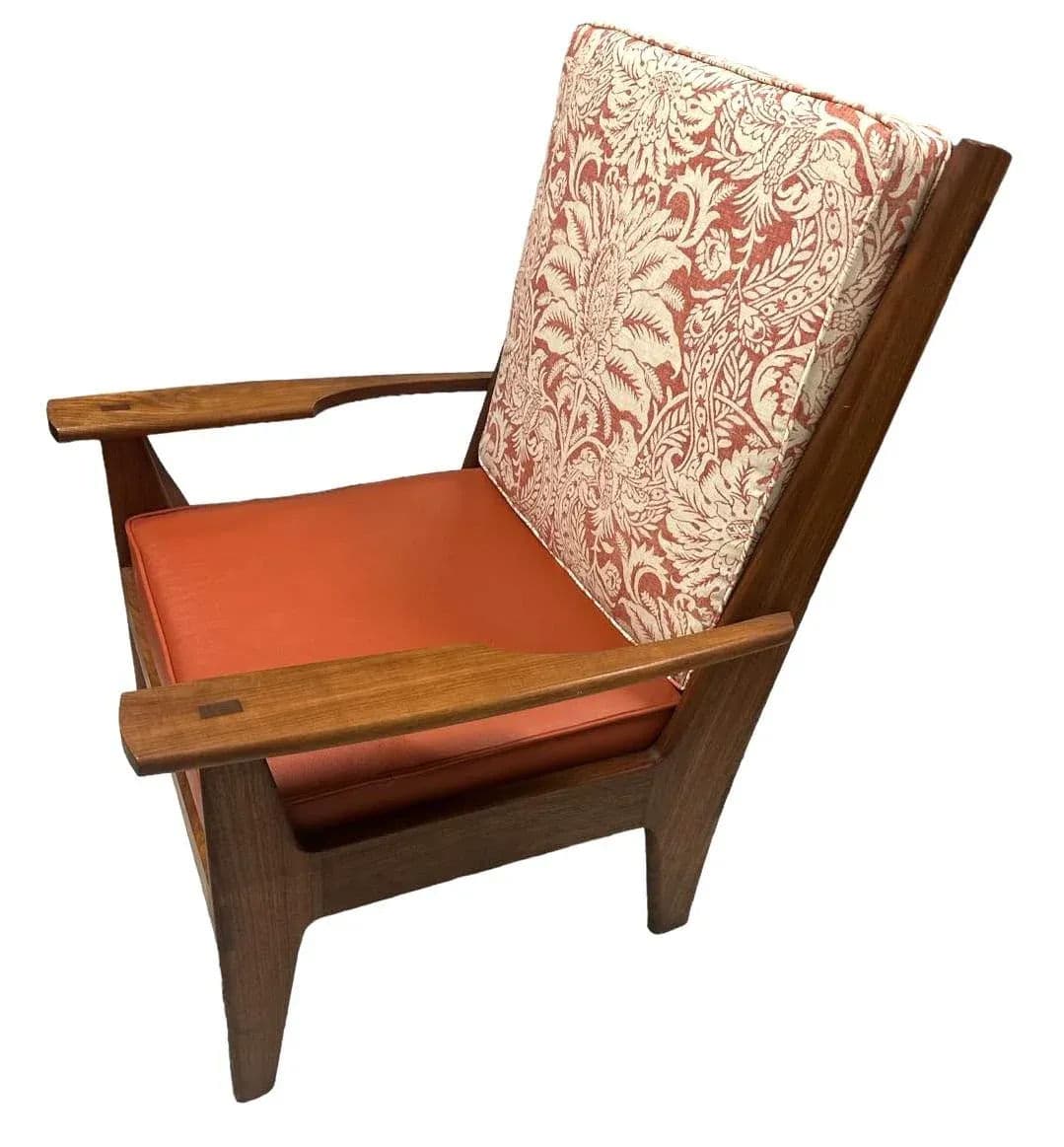 Handcrafted Mid 20th Century Lounge Chair in Walnut, Oak, Leather and Linen - Thumbnail 3