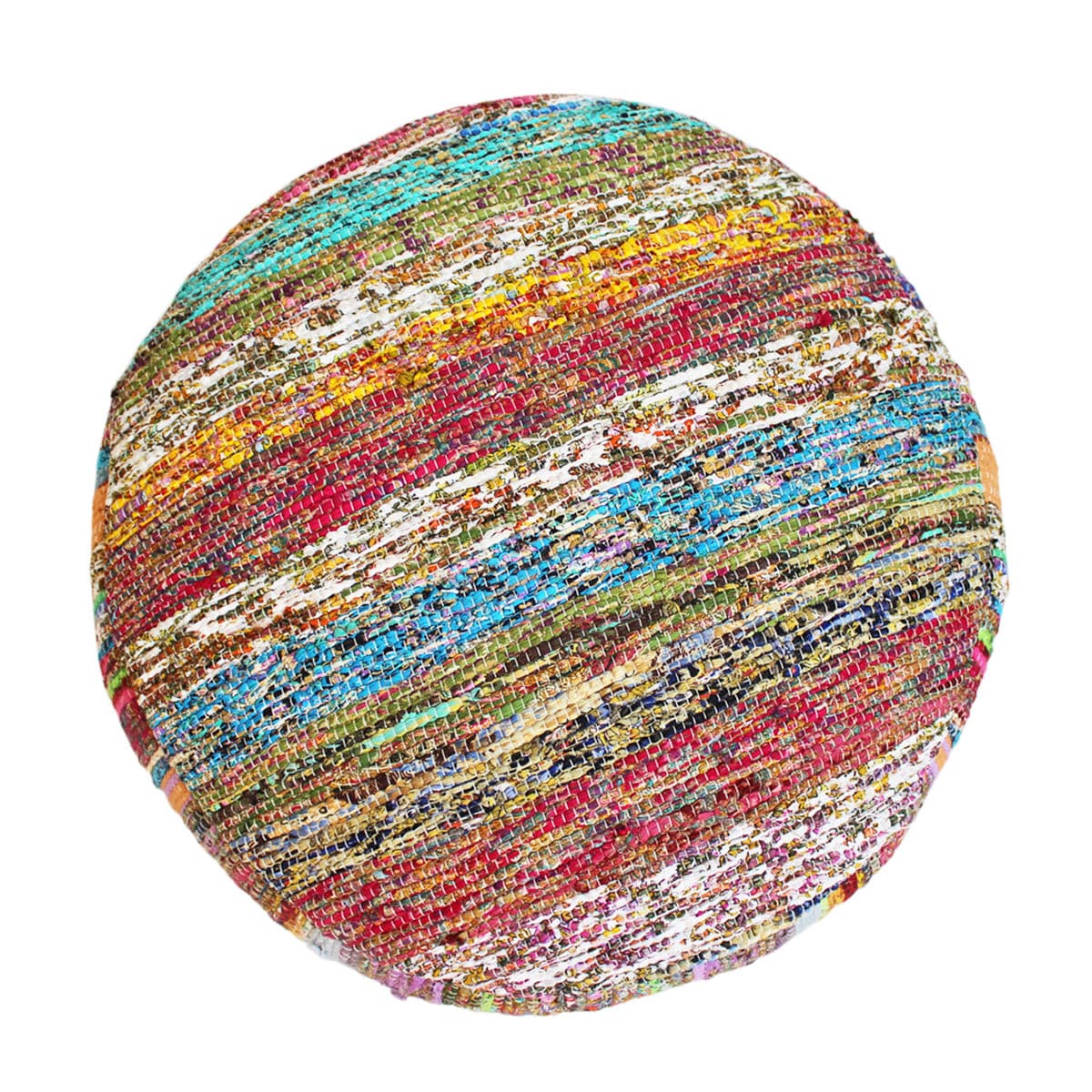 Colorful Sari Rug Pouf Ottoman - Thumbnail 3