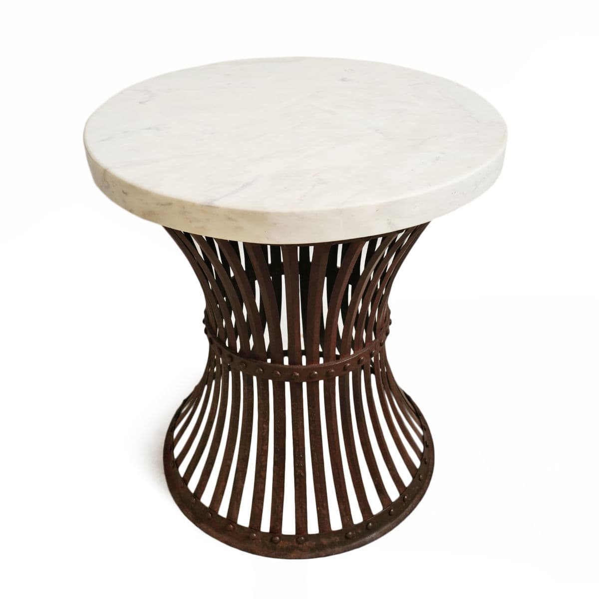 White Marble & Iron Rivet Band Side Table - Thumbnail 3