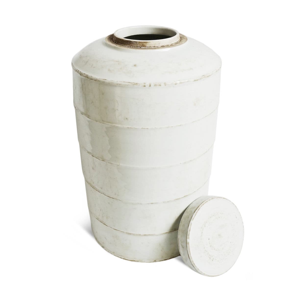 Vintage White Ceramic Jar W/ Lid Large - Thumbnail 3