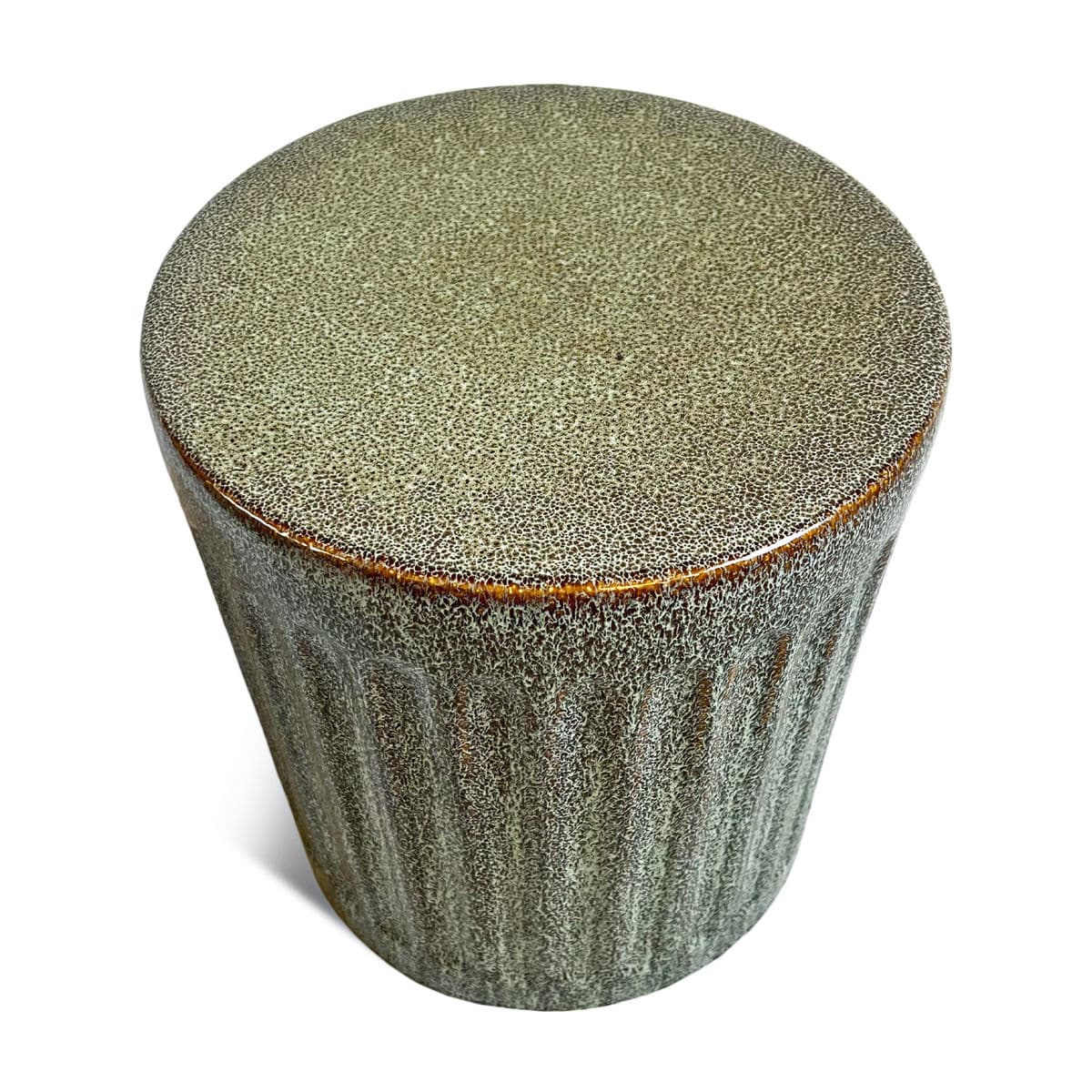 Ceramic Fluted Green Garden Stool - Thumbnail 3