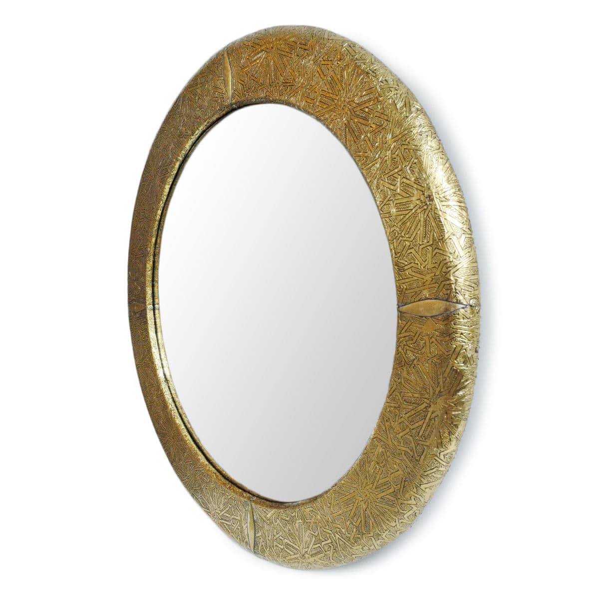 Vintage Brass Work Round Mirror - Thumbnail 3
