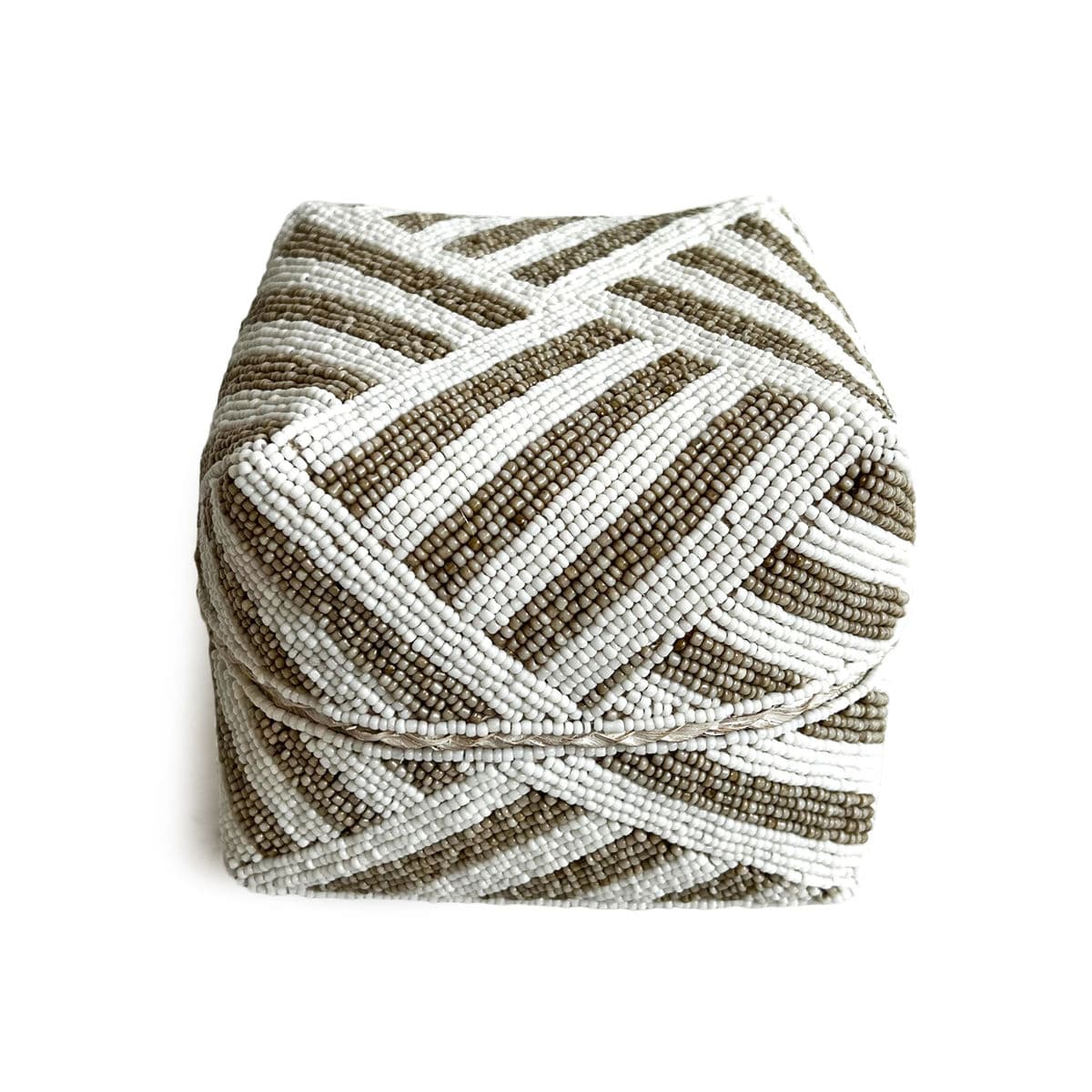 Bamboo Beaded Box Tan & White Small - Thumbnail 3