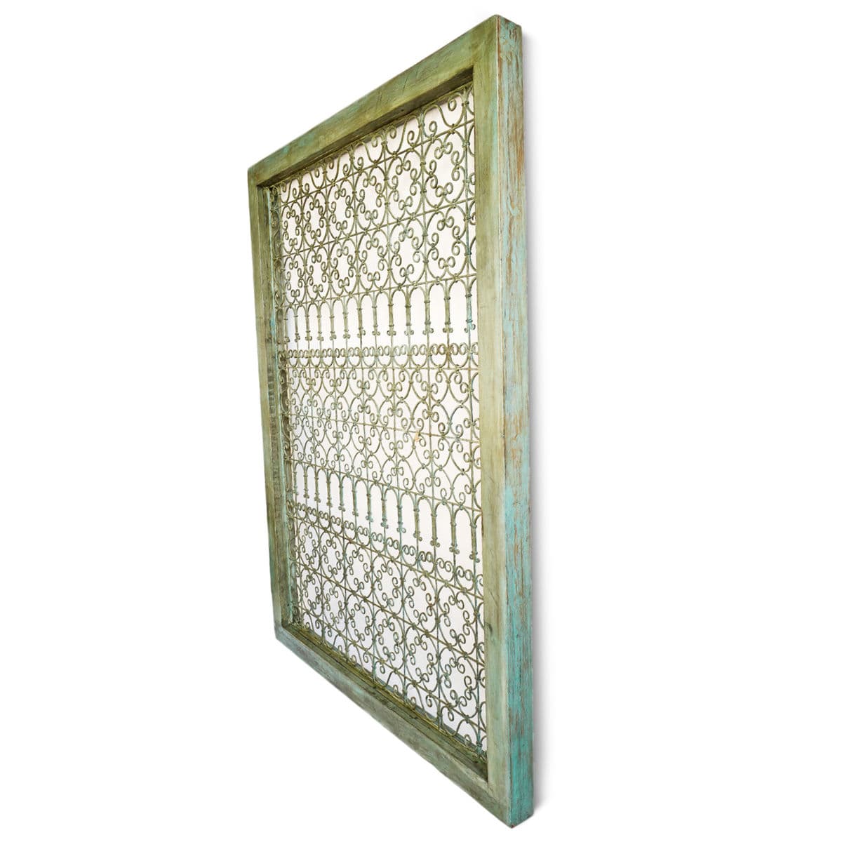Large Green Wood Framed Open Iron Screen - Thumbnail 3