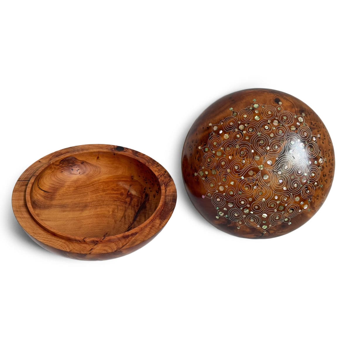 Vintage Inlay Burl Cedar Wood Bowl - Thumbnail 3