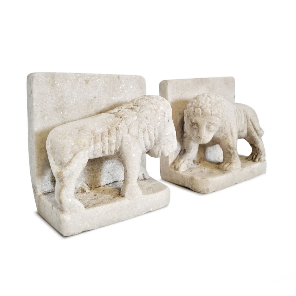 Pair of White Marble Standing Lion Bookends - Thumbnail 3