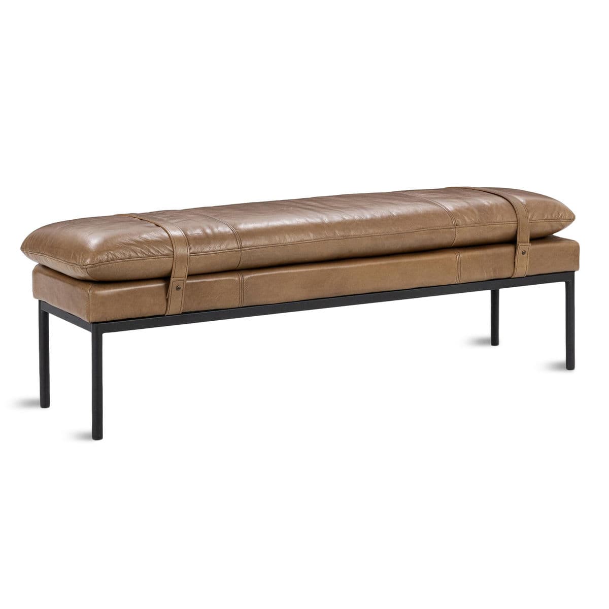 Caramel Leather Strap Bench - Thumbnail 3
