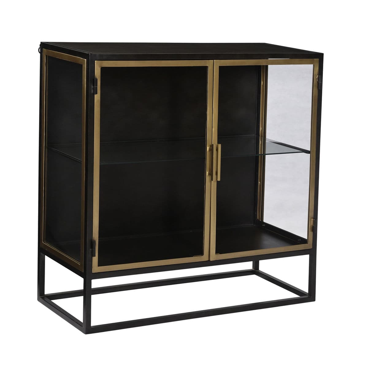 Black Iron & Brass Glass Side Cabinet - Thumbnail 3