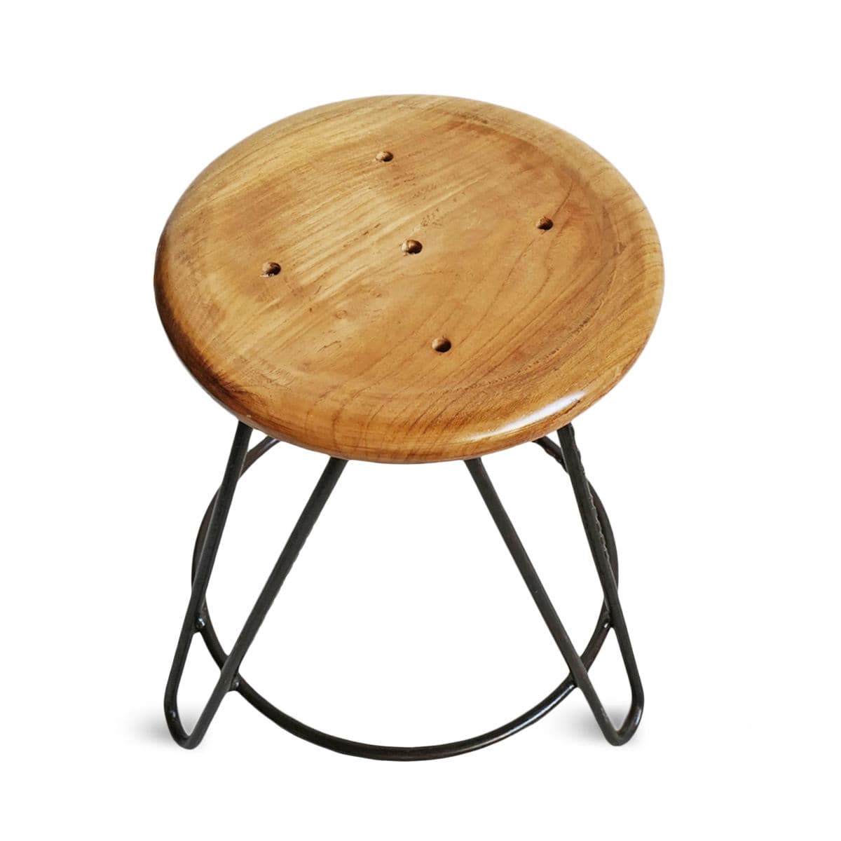 Teak Frisbee Iron Stool - Thumbnail 3