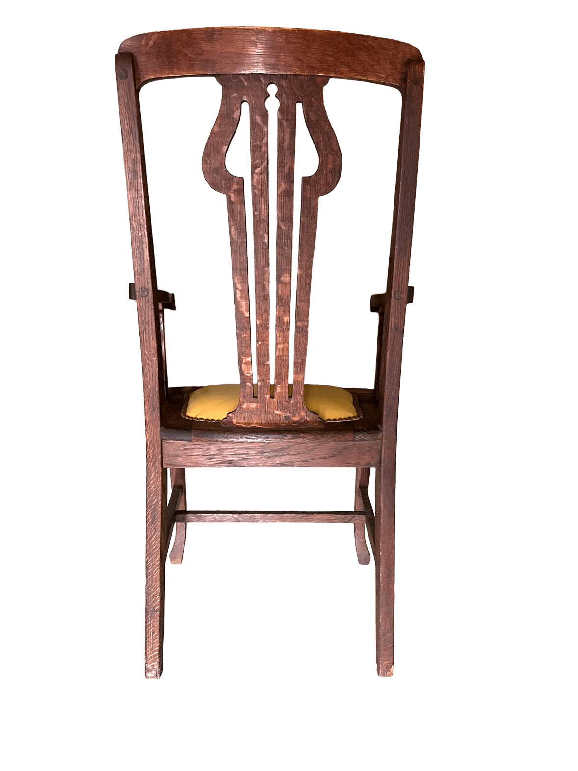 Antique English Liberty and Wyburd Attributed Arts & Crafts Quarter Sawn Oak Arm Chair With New Leather Seat Upholstery - Thumbnail 3