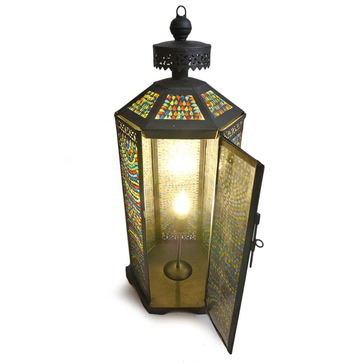Rainbow Mosaic Iron Lantern - Thumbnail 3