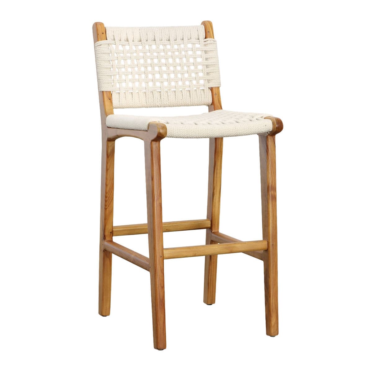 White Rope & Teak Counter Stool - Thumbnail 3