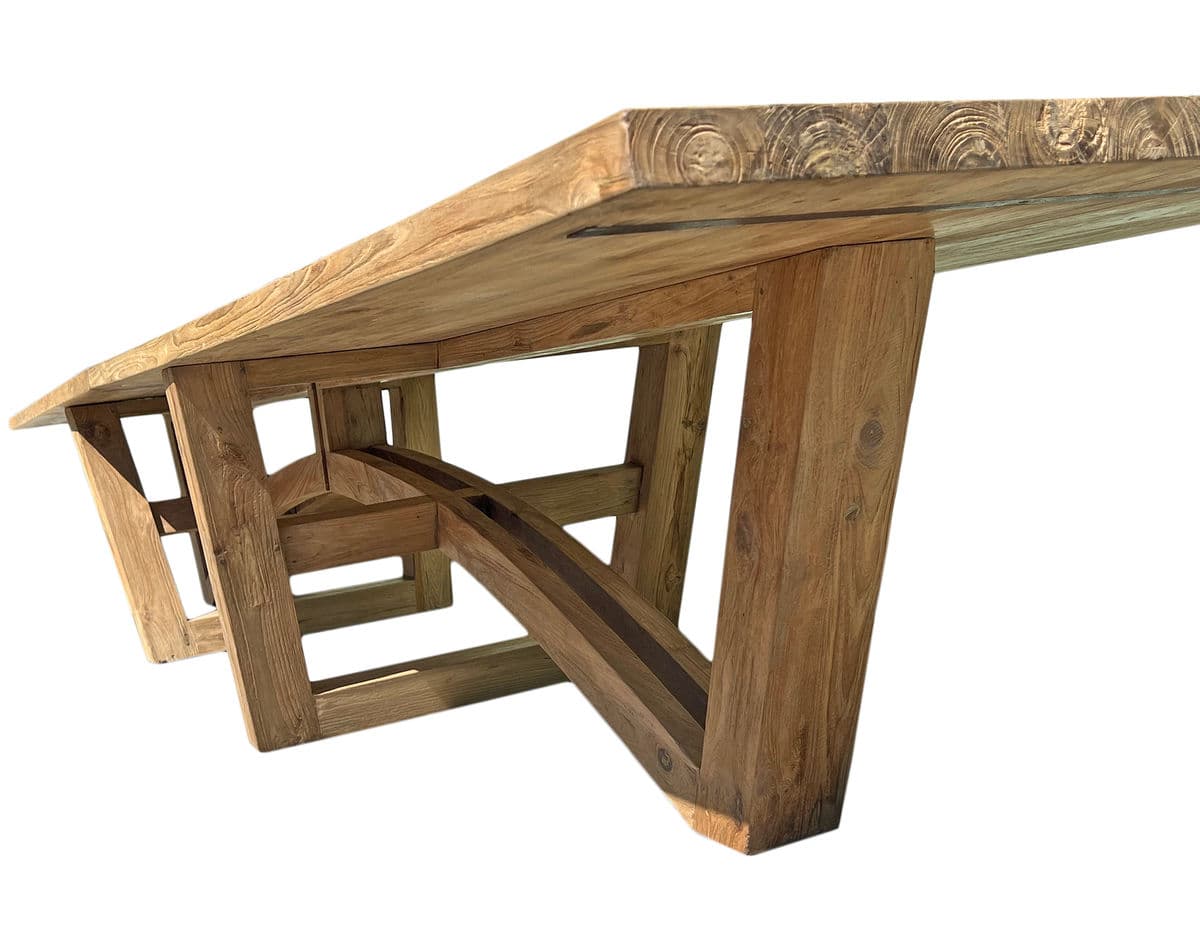 XL Teak Bow Trestle Outdoor Dining Table - Thumbnail 3