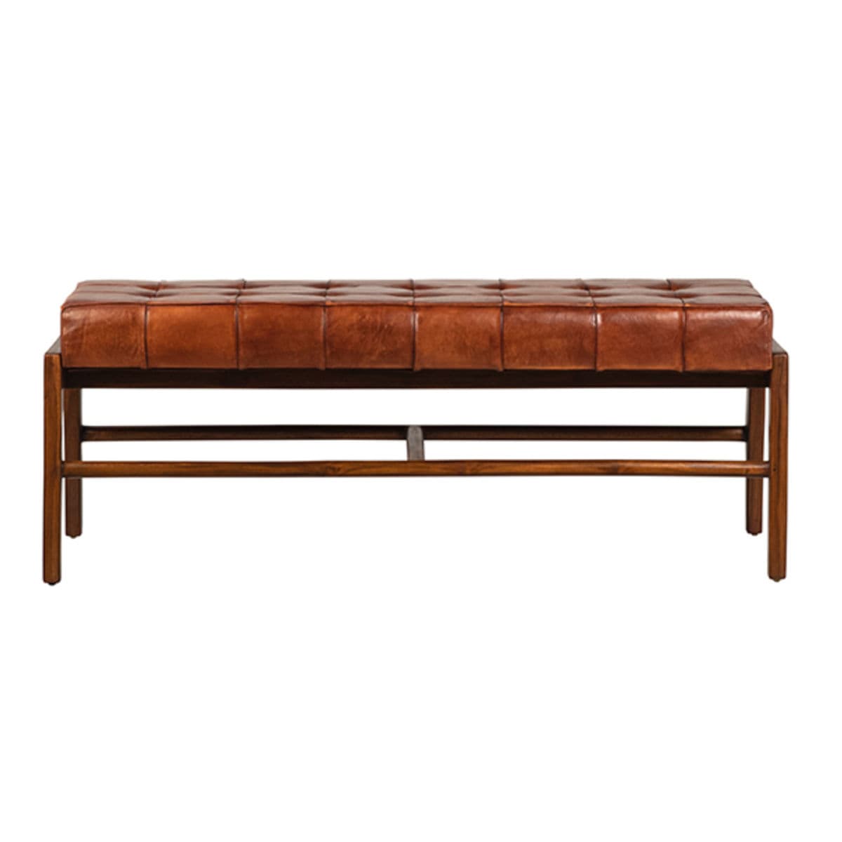 Chestnut Leather & Brown Teak Bench - Thumbnail 3