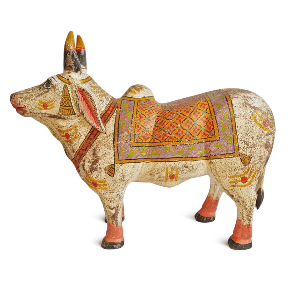 Vintage Wood Painted Brahma Cow - Thumbnail 3