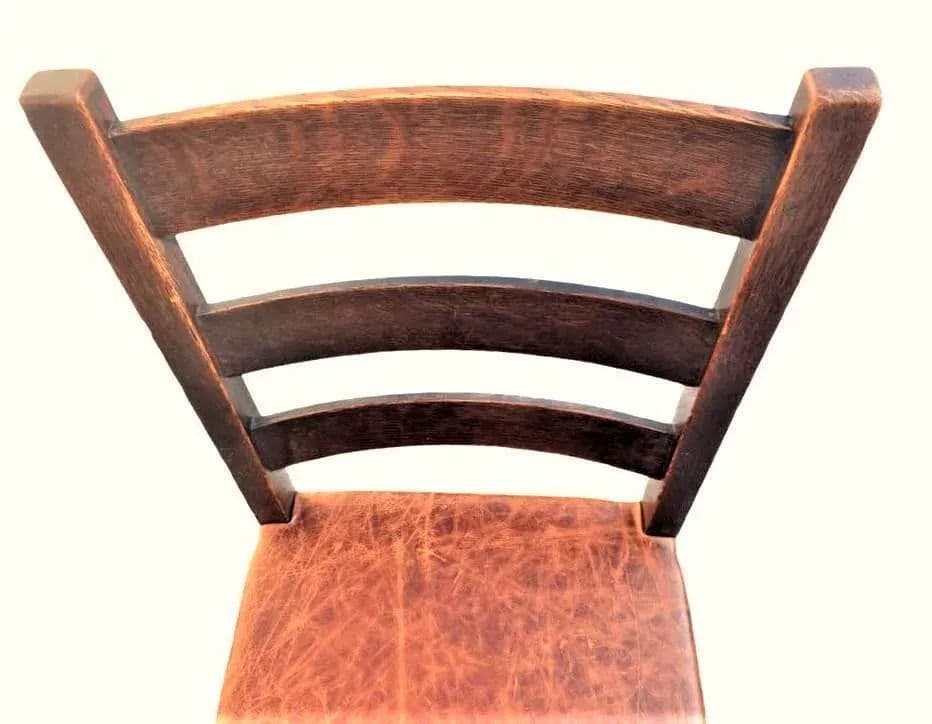 Signed Gustav Stickley Quarter Sawn Mission Oak Chair With New Leather Seat Cover - Early 20th Century - Thumbnail 3