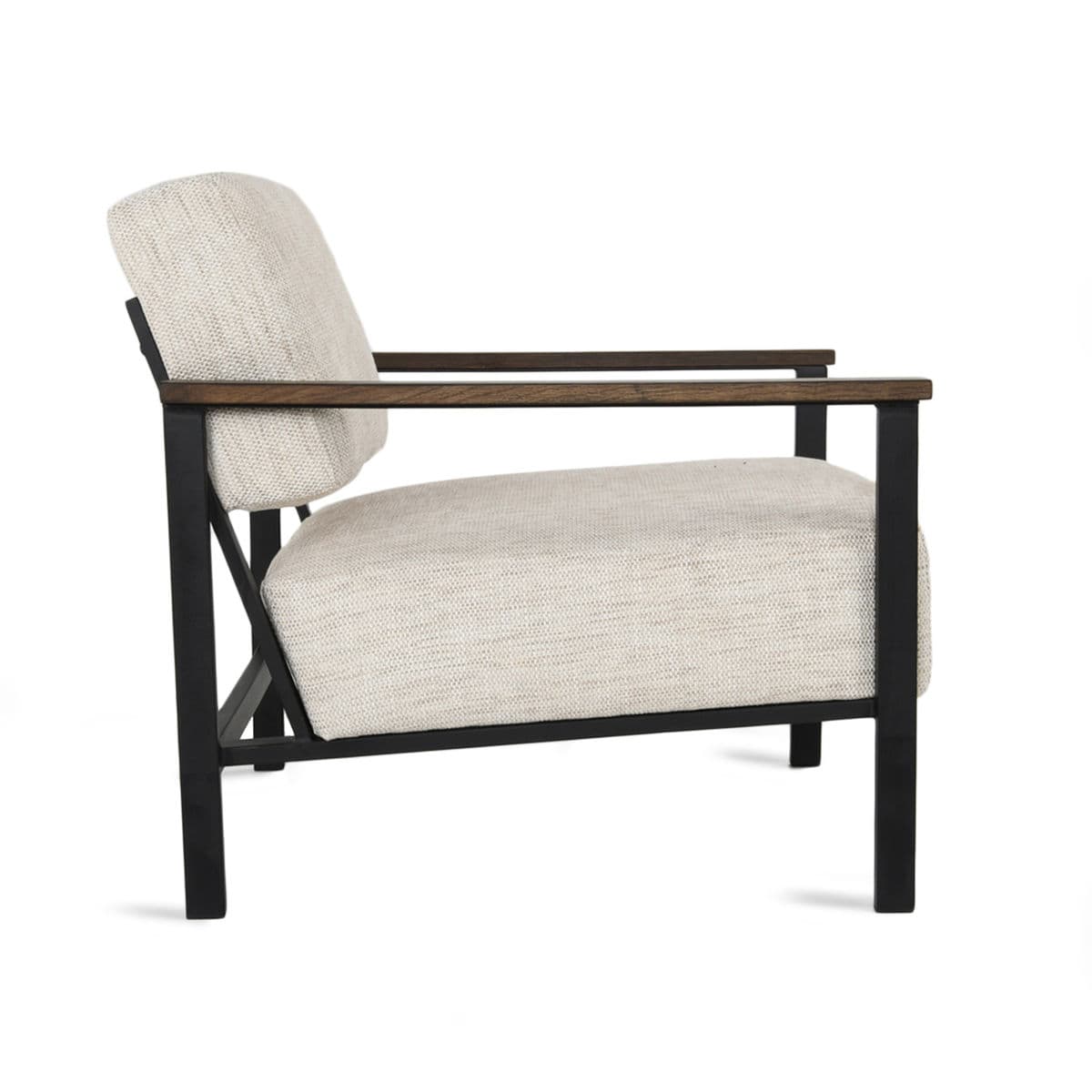 Wide Iron Oak  Linen Arm Chair - Thumbnail 3